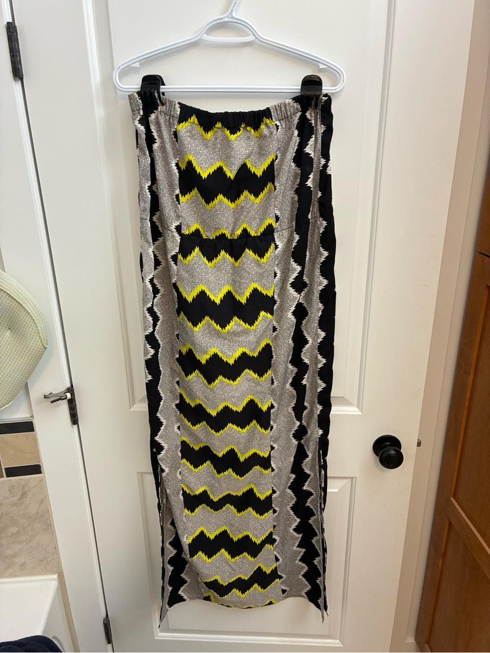 Topshop Strapless Zigzag Maxi Dress in Black, Yellow, Gray